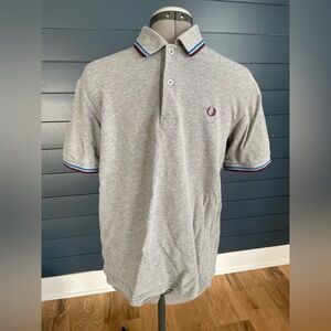 Fred Perry Twin Tipped Polo Shirt Mens Medium Gray Made England. 100% Cotton